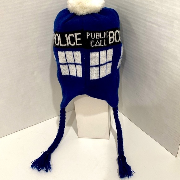 DR WHO BBC Blue & White Police Public Call Box “TARDIS” Knit Beanie /Hat - Picture 2 of 7